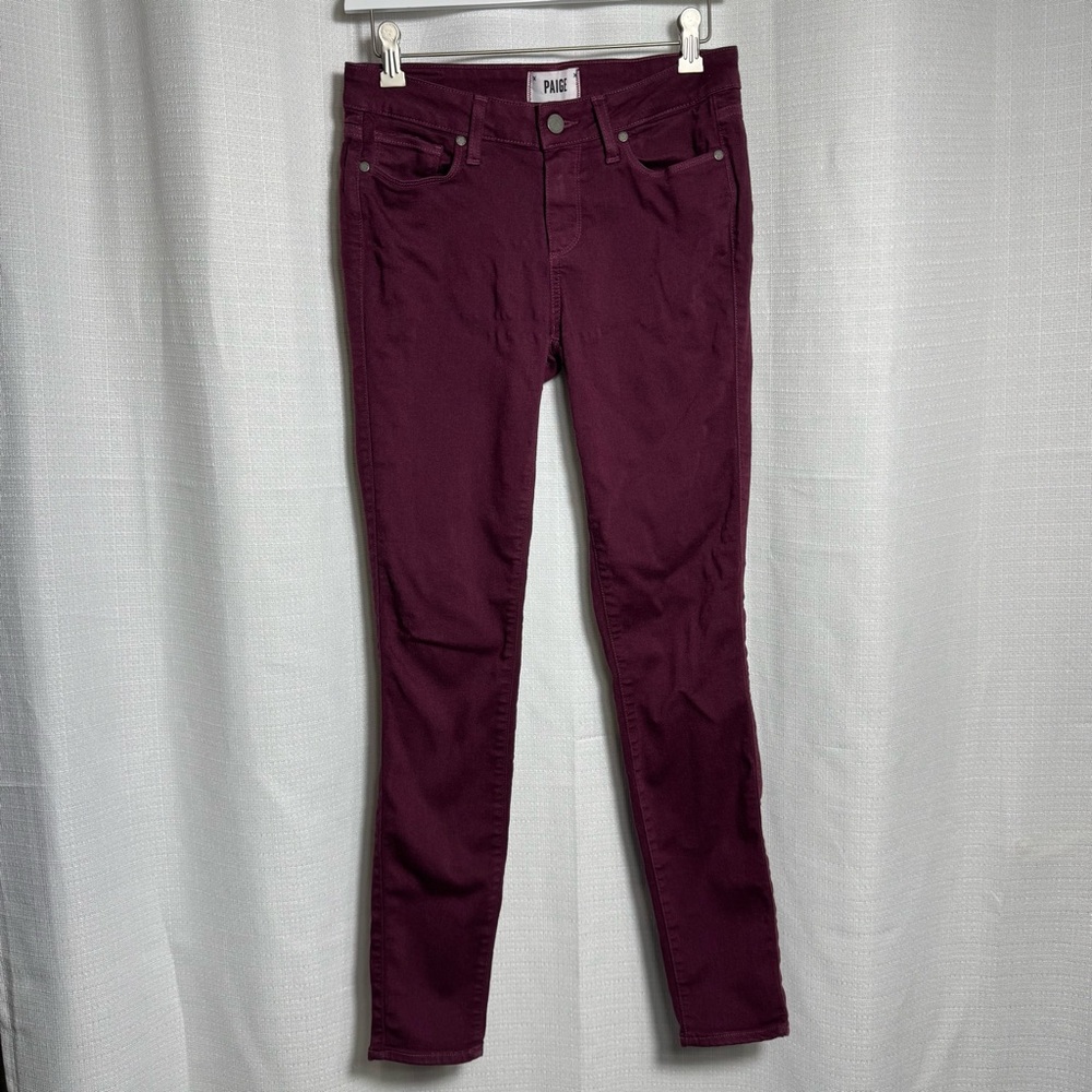 PAIGE Verdugo Ultra Skinny Jeans Burgundy Plum Stretch Denim Size 28